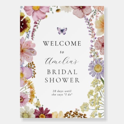 Dried Boho Wildflower Bridal Shower Welcome Sign