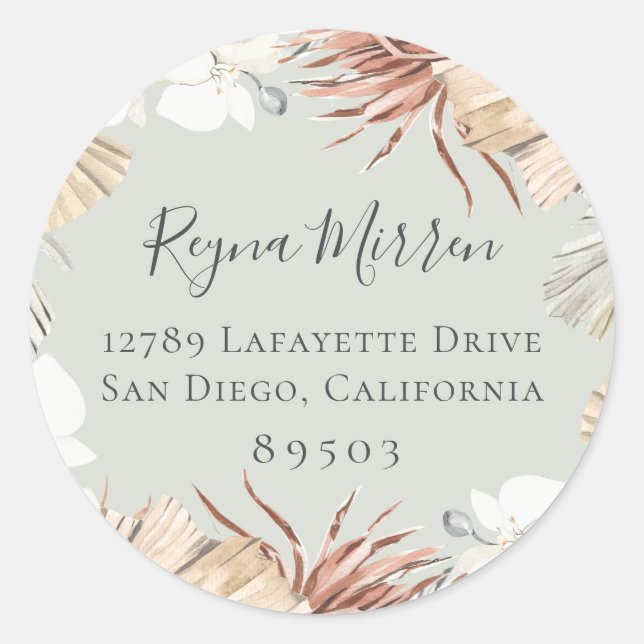 Dried Boho Wreath Return Address Sticker (Front)