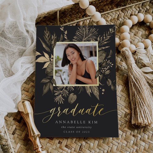 Dried Botanical Foil Photo Graduation Announcement