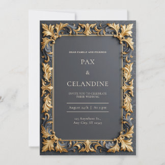 Dried Botanical Frame Gold Speckle Wedding Invitation