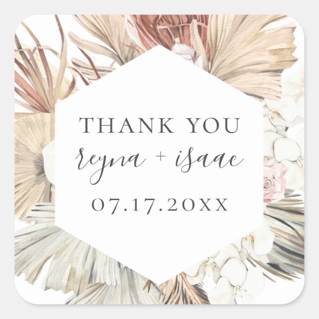Dried Botanical Frame Wedding Favor Square Sticker (Front)