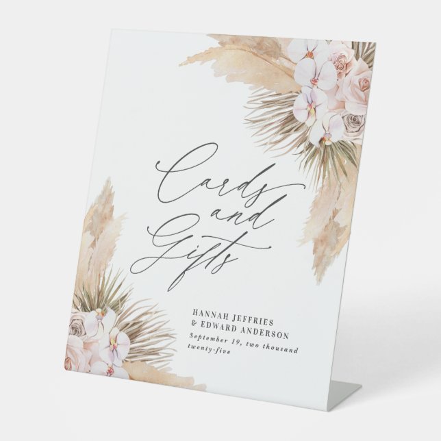 Dried botanical pampas natural botanical rustic pe pedestal sign (Front)