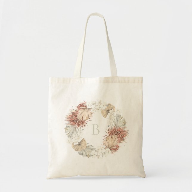 Dried Botanical Wreath Monogram Tote Bag (Front)