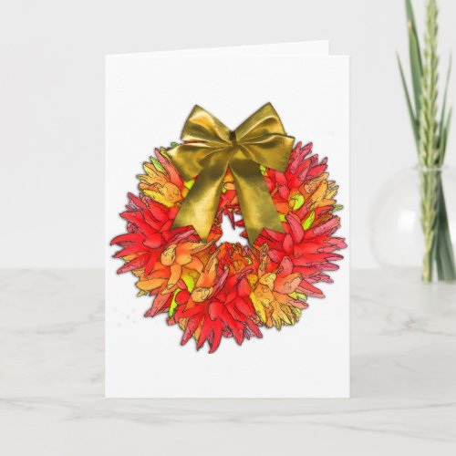 Dried Chili Pepper Wreath  Gold Bow Holiday Card
