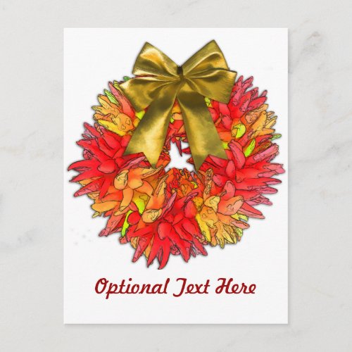 Dried Chili Pepper Wreath  Gold Bow Postcard