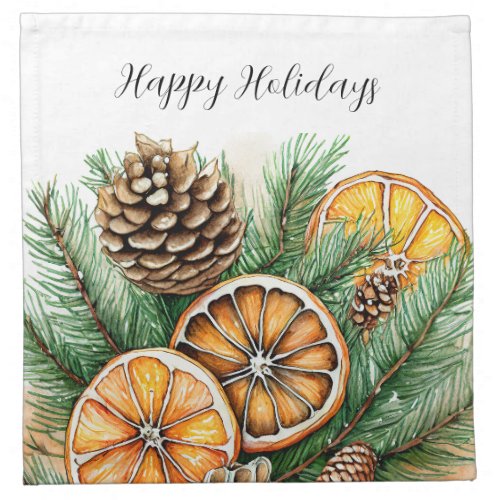 Dried Citrus And Pine Cones Christmas Holiday Cloth Napkin