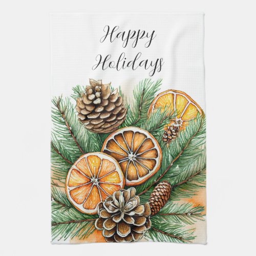 Dried Citrus And Pine Cones Christmas Holiday Kitchen Towel