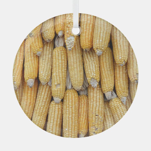 Dried Corn Stack: Textured Glass Ornament (Front)