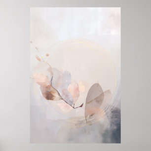 Dried Eucalyptus Leaves Gold Circle Minimal Art Poster