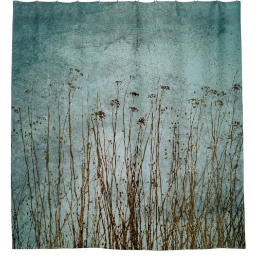 Dried Fall Plants Rustic Green Blue Brown Shower Curtain