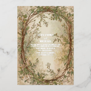 Dried Fan Palm Oasis Botanical Wedding Foil Invitation