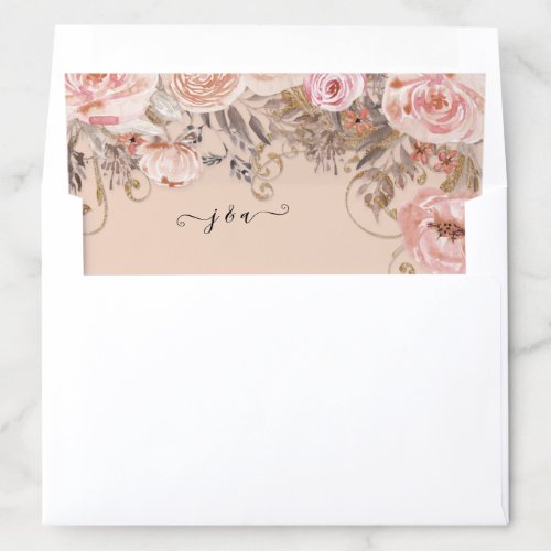 Dried Floral Boh0 Watercolor Blush Gold Wedding Envelope Liner
