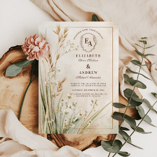 Dried Floral Neutral Rustic Wedding Invitation