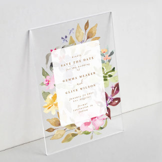 Dried Floral Watercolor Art Wedding Photo Acrylic Invitations