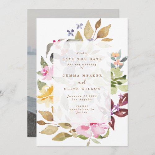 Dried Floral Watercolor Art Wedding Photo Save The Date