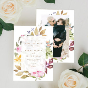 Dried Floral Watercolor Art Wedding Photo Save The Date