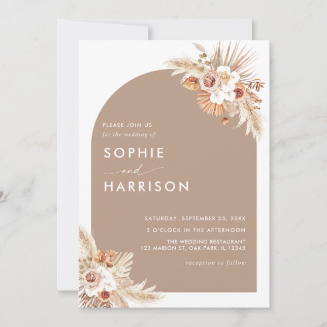 Dried Flower Arch Pampas Grass All In One Wedding Invitation (Front)