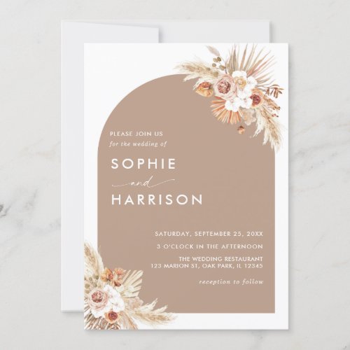 Dried Flower Arch Pampas Grass All In One Wedding Invitation