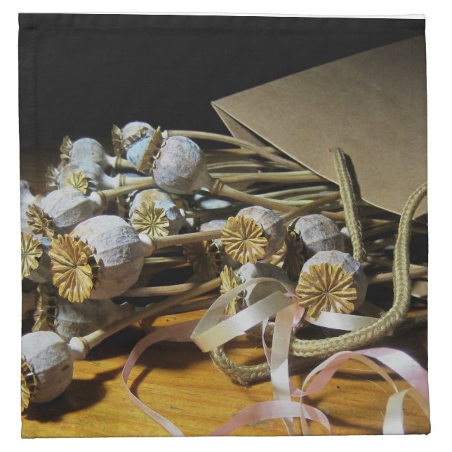 Dried Flower Poppy Pods Cloth Napkin (Front)