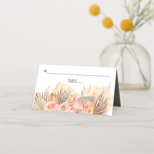 Dried flowers and pampas grass stained green place card