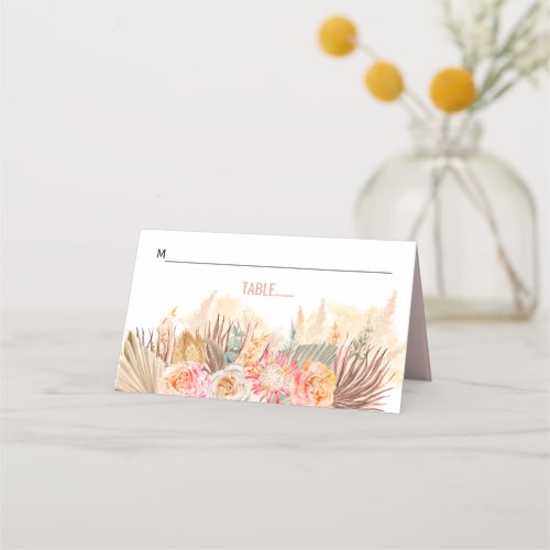 Dried flowers and pampas grass stained soft pink place card