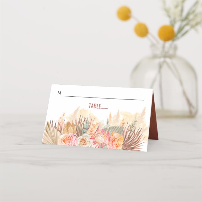 Dried flowers and pampas grass stained terracotta place card (Front)