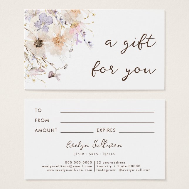 Dried flowers elegant gift card (Front & Back)