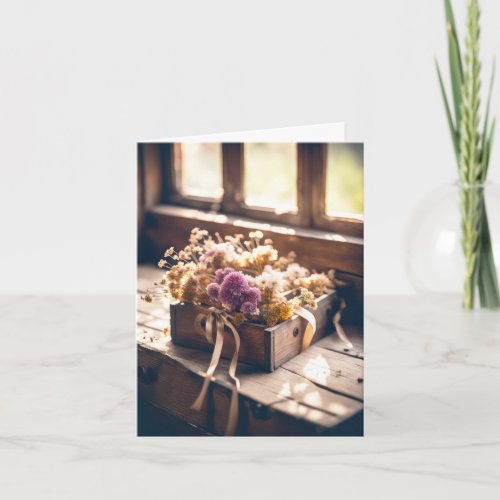 Dried Flowers In Wooden Box Note Card