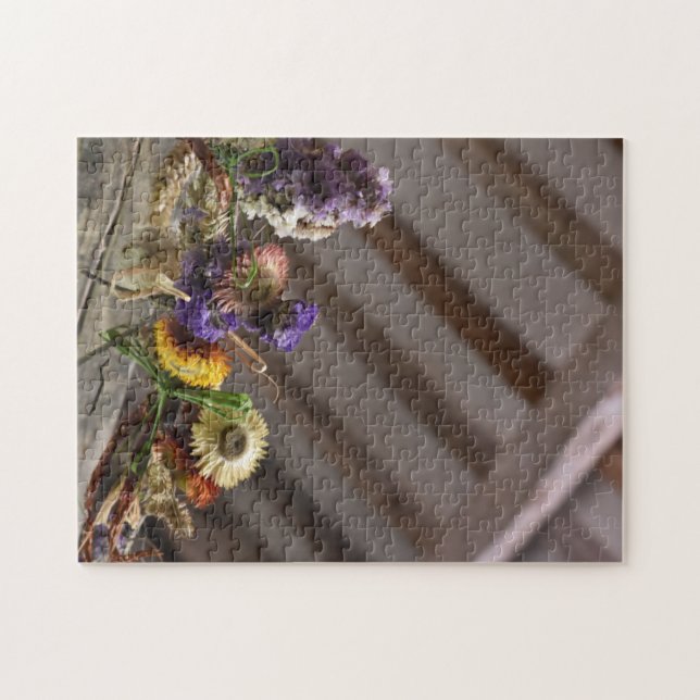 Dried Flowers on a Wooden Beam Floral Nature Jigsaw Puzzle (Horizontal)