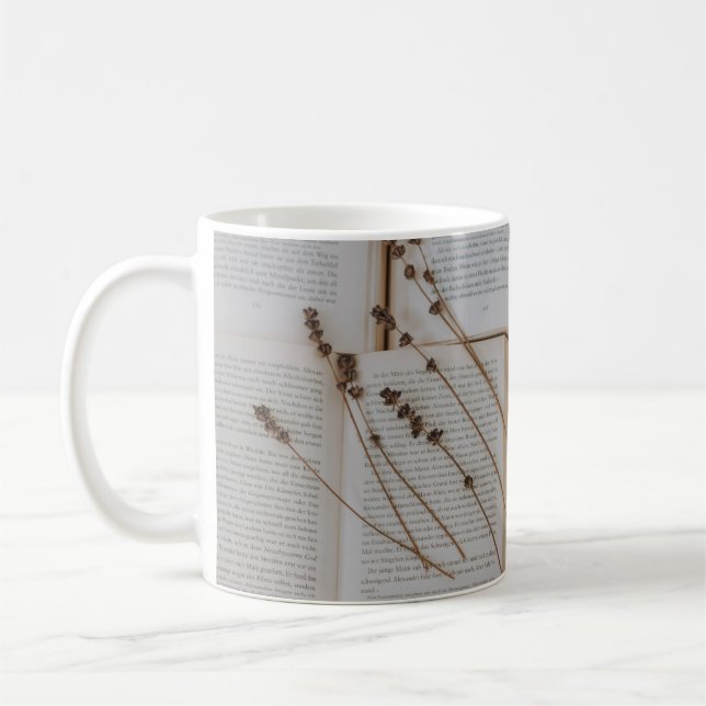 Dried flowers on books coffee mug (Left)