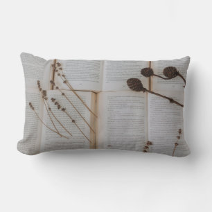 Dried flowers on books lumbar pillow