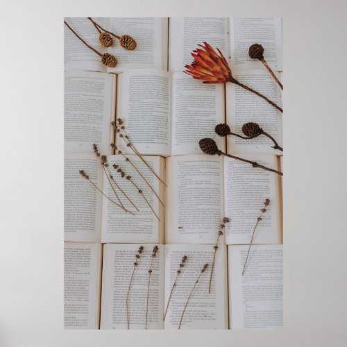 Dried flowers on books poster