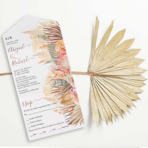 Dried flowers pampas grass and palm leaf wedding  all in one invitation
