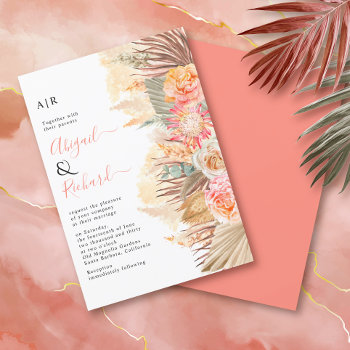 Dried Flowers  Pampas Grass  Palms Coral Wedding Invitation by weddings_ at Zazzle