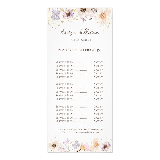 Dried flowers price list rack card (Front)