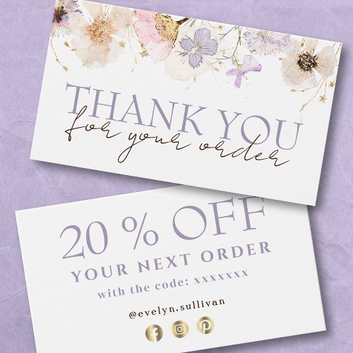 Dried flowers thank you discount card