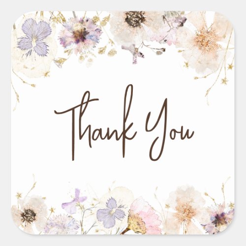 Dried Flowers Thank you Square Sticker