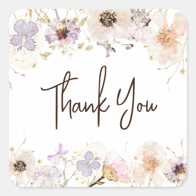Dried Flowers Thank you Square Sticker (Front)