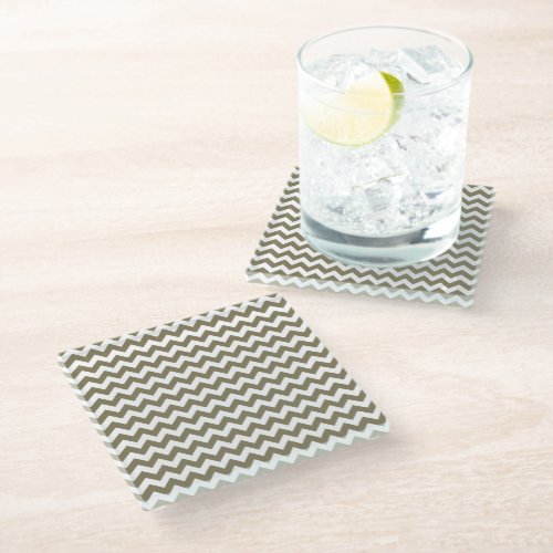 Dried Herb Olive Green Chevron Stripes Glass Coaster