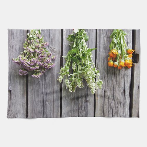 dried herbs wooden vintage grey wall towel