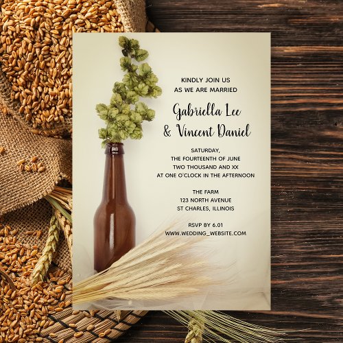 Dried Hops and Wheat Brewery Wedding  Invitation