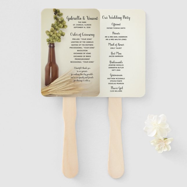 Dried Hops and Wheat Brewery Wedding Programs Hand Fan (Front and Back)