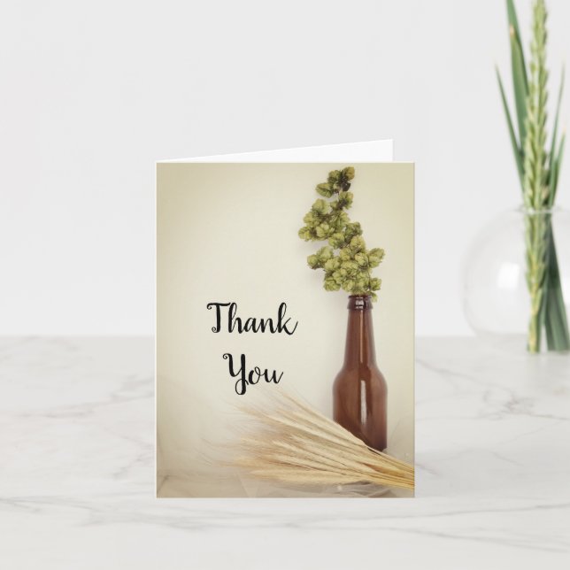 Dried Hops and Wheat Brewery Wedding Thank You (Front)