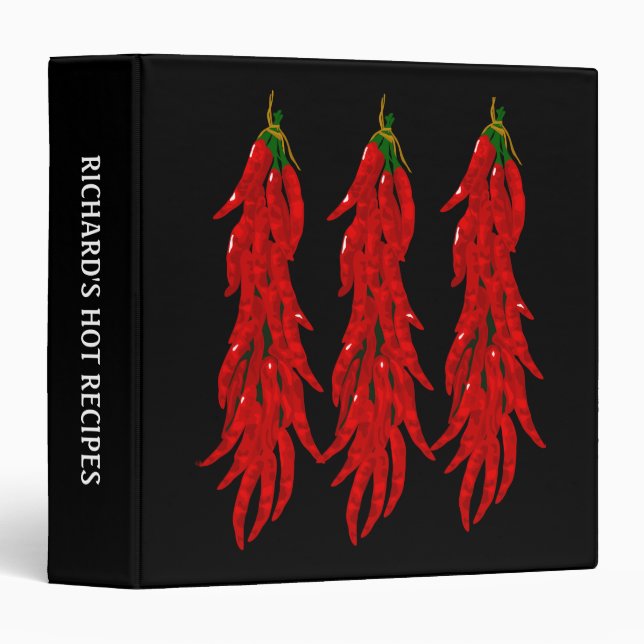 Dried Hot Chili Pepper Ristras Black 3 Ring Binder (Front/Spine)