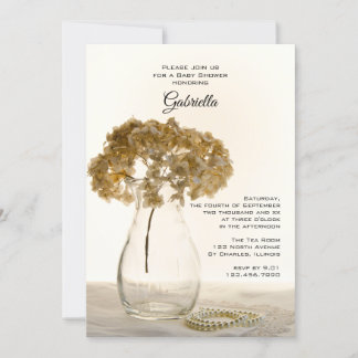 Dried Hydrangeas and Pearls Baby Shower Invitation