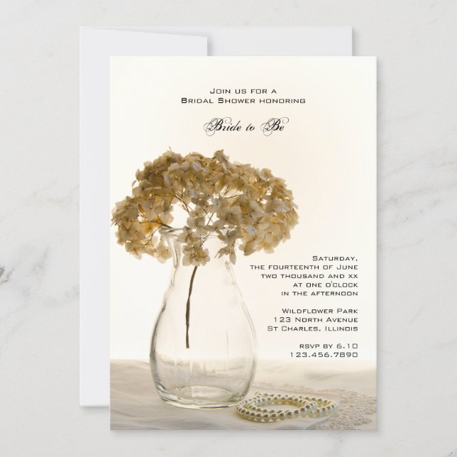 Dried Hydrangeas Bridal Shower Invitation (Front)