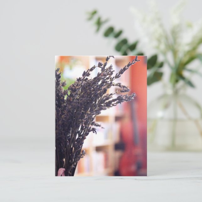 Dried Lavender, Cello & Bookcases in Background Postcard (Standing Front)