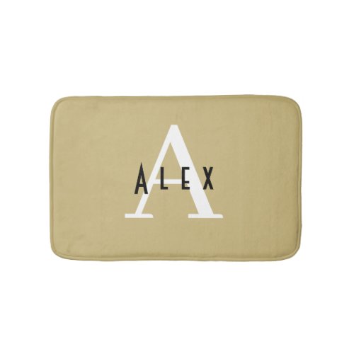 Dried Moss Green Tan Brown Modern Custom Monogram Bath Mat