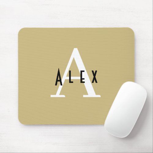 Dried Moss Green Tan Brown Modern Custom Monogram Mouse Pad