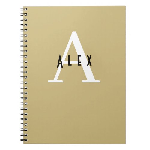 Dried Moss Green Tan Brown Modern Custom Monogram Notebook